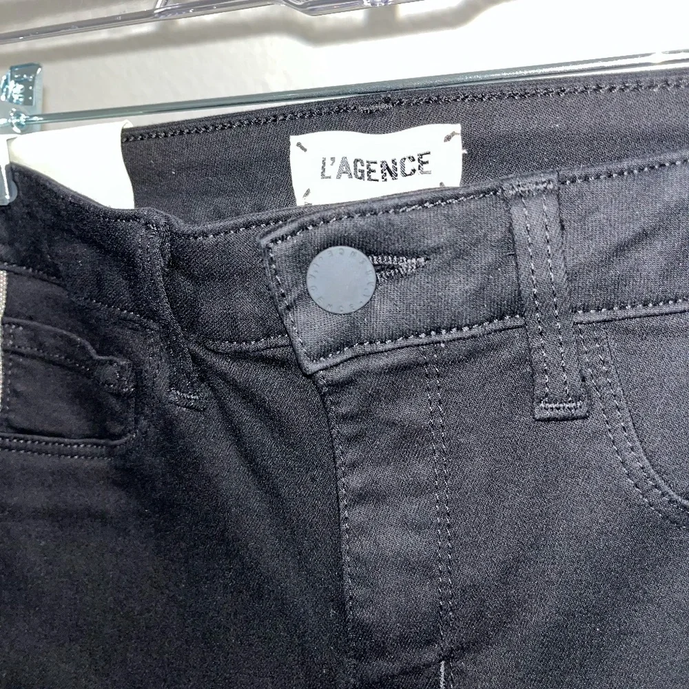 L'AGENCE | Margot Rhinestone Crystal-Stripe High-Rise Skinny Jeans in Black | 25